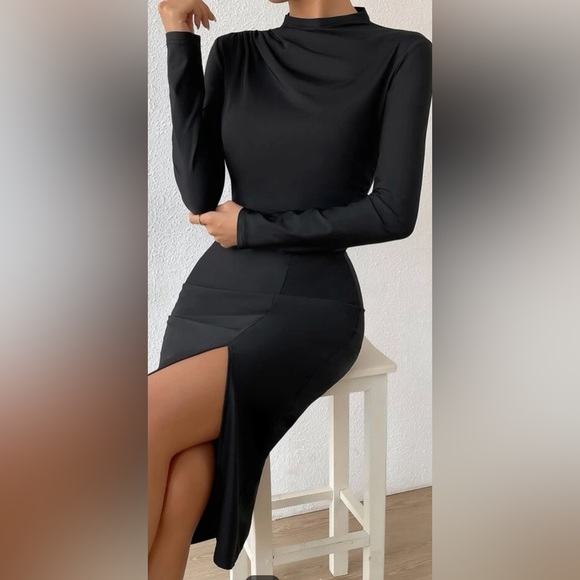 SHEIN Dresses & Skirts - Mock Neck Ruched Split Thigh Dress Black XL/12